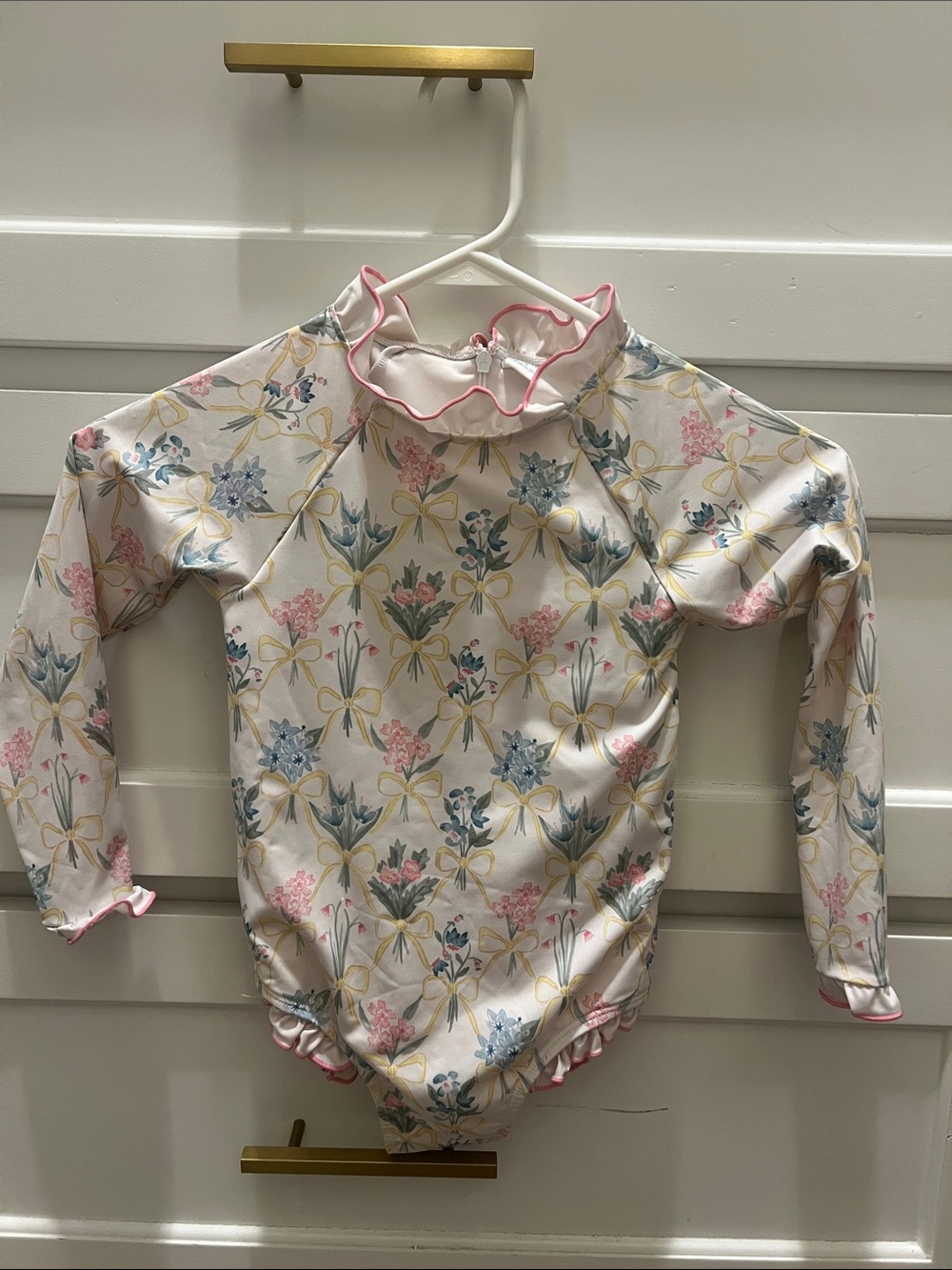 Girls' Floral Long-Sleeve Rash Guard One-Piece - Pink/Blue